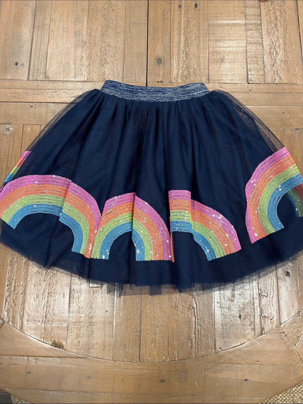 Lola and the boys navy Rainbow Sequin Tulle Skirt 8-9 years